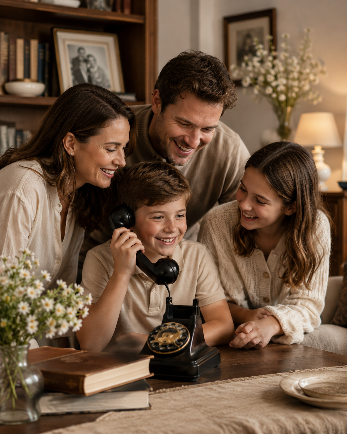 A family enjoying the process of recording stories together