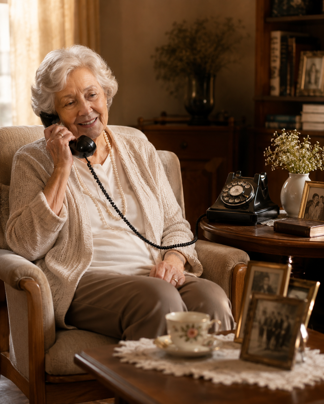 An older woman comfortably recording memories at home